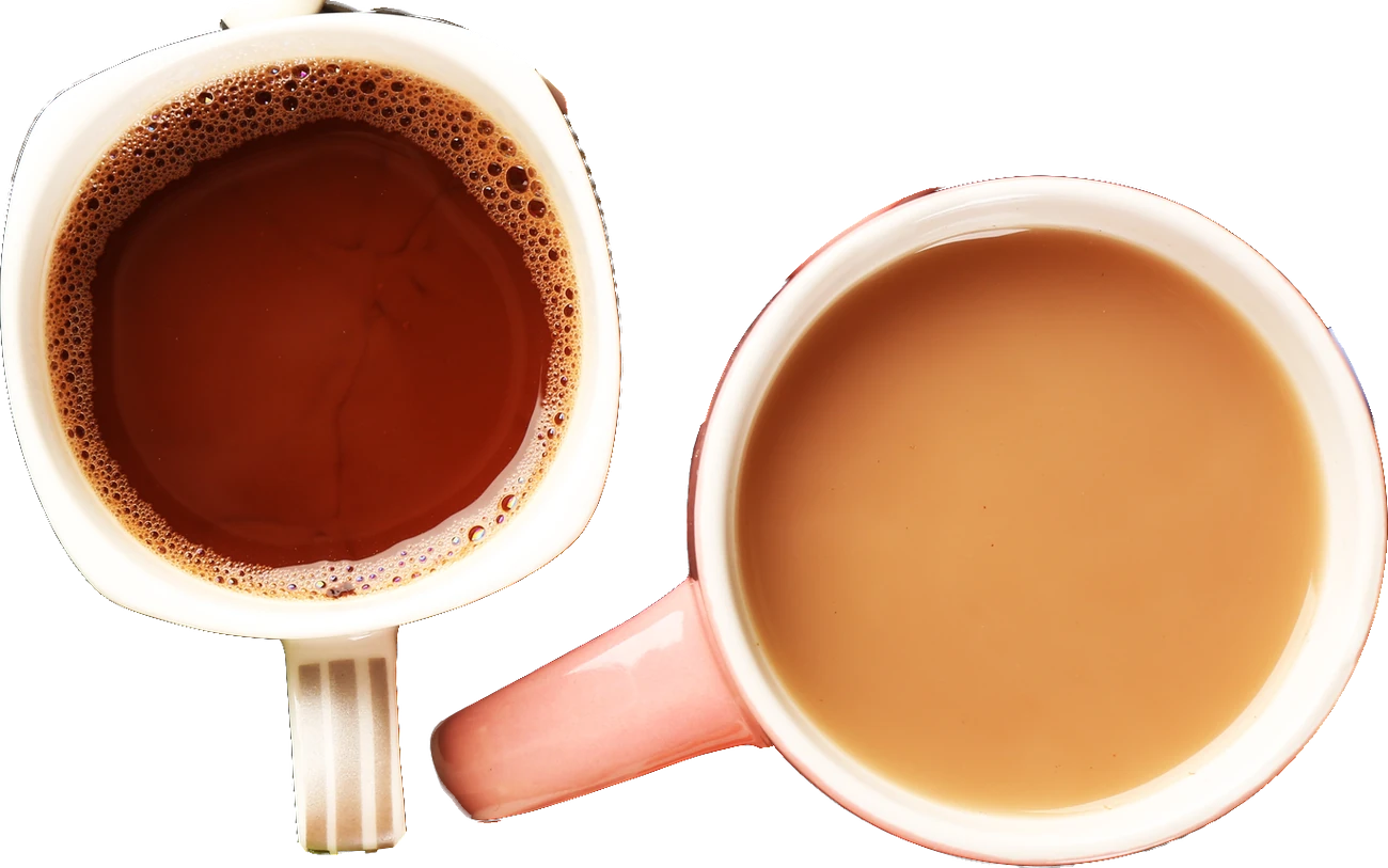Two cups of coffee side by side, seen from above.